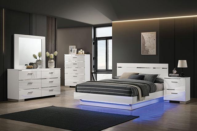 ERLACH Cal.King Bed, White/Chrome