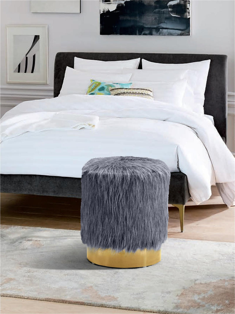 Joy Grey Faux Fur Ottoman/Stool