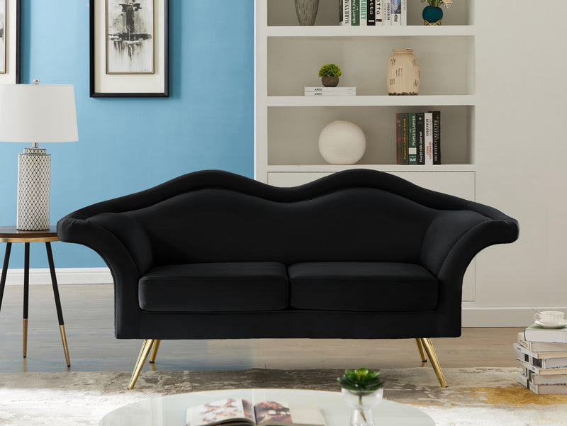 Lips Black Velvet Loveseat