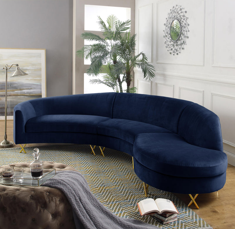 Serpentine Navy Velvet 3pc. Sectional