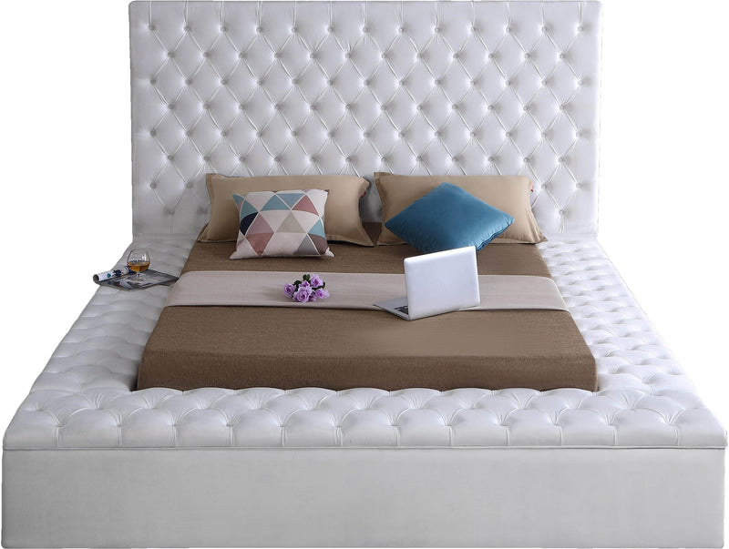 Bliss White Velvet Queen Bed (3 Boxes)