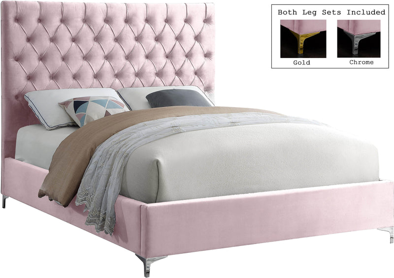 Cruz Pink Velvet Queen Bed