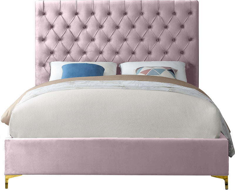 Cruz Pink Velvet Queen Bed
