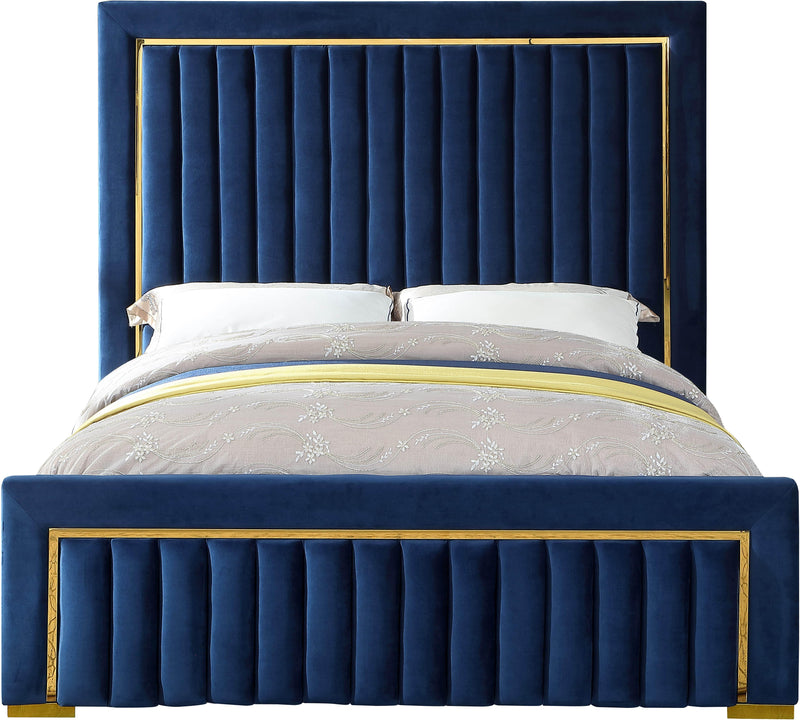 Dolce Navy Velvet Queen Bed (3 Boxes)