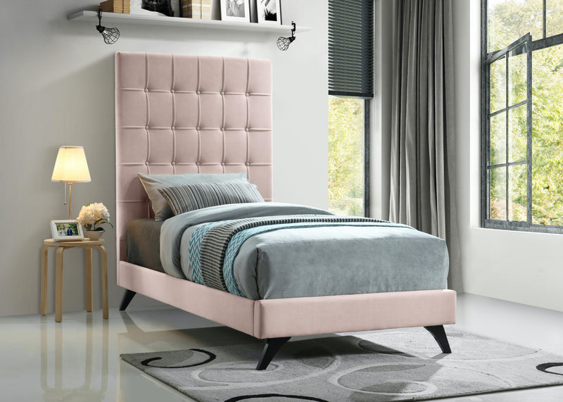 Elly Pink Velvet Twin Bed
