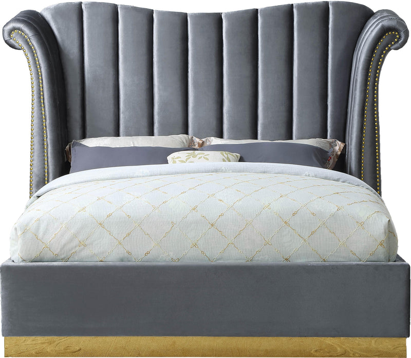 Flora Grey Velvet Queen Bed (3 Boxes)