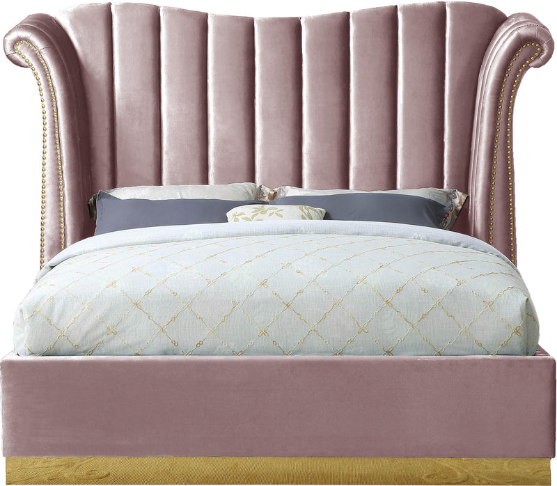 Flora Pink Velvet King Bed (3 Boxes)