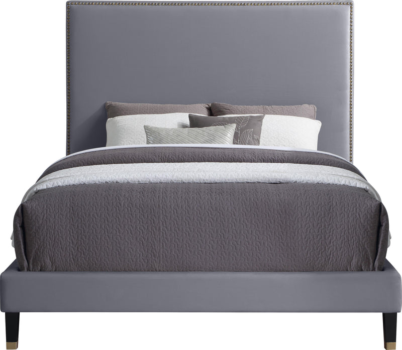Harlie Grey Velvet Queen Bed