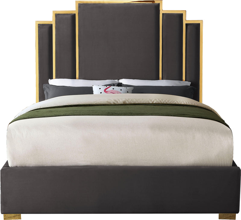 Hugo Grey Velvet Queen Bed