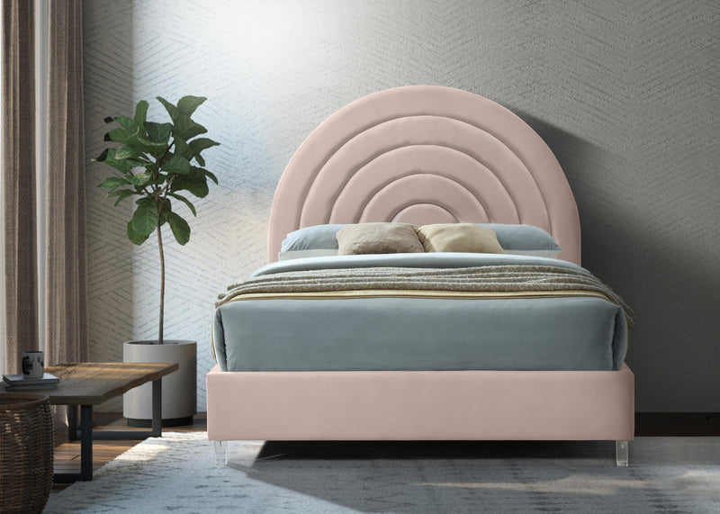 Rainbow Pink Velvet Queen Bed