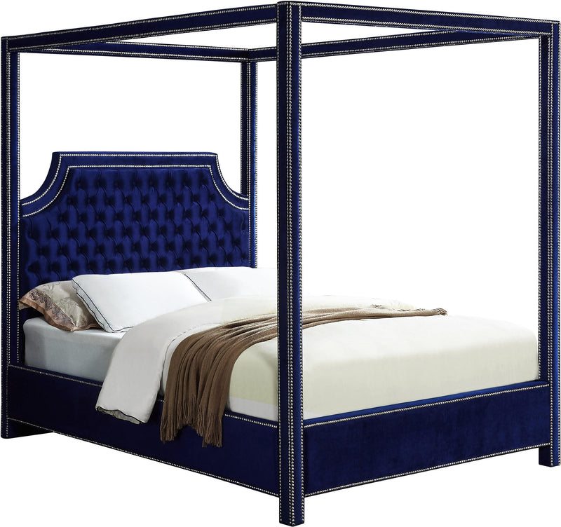 Rowan Navy Velvet Queen Bed (3 Boxes) image