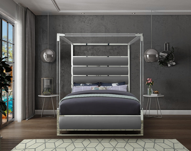 Encore Grey Faux Leather King Bed (4 Boxes)