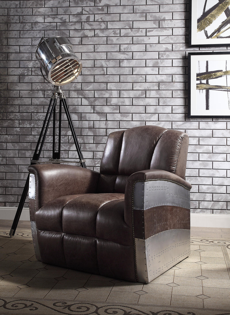 Brancaster Retro Brown Top Grain Leather & Aluminum Accent Chair image