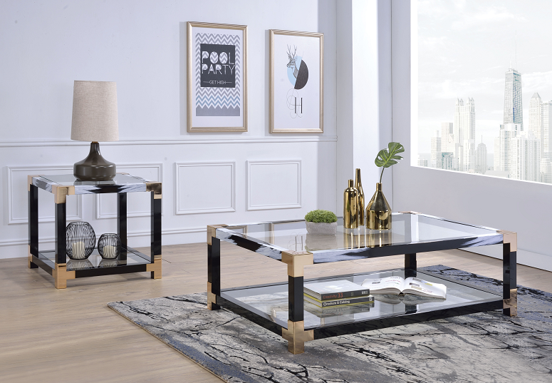 Lafty White Brushed & Clear Glass Coffee Table image