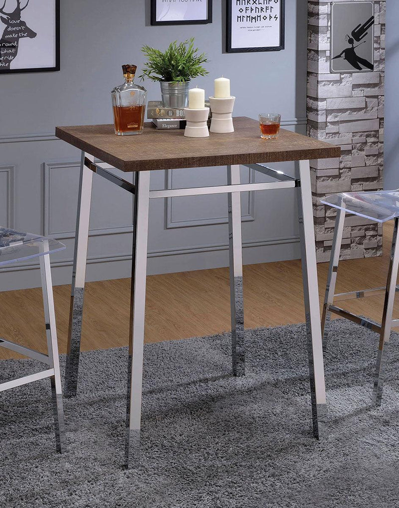 Acme Furniture Nadie Square Bar Table in Chrome and Oak 72595 image