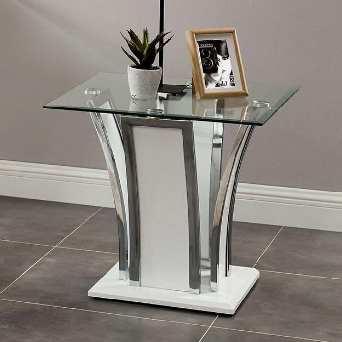Staten Glossy White/Chrome End Table image