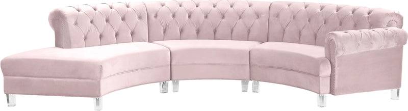 Anabella Pink Velvet 3pc. Sectional image