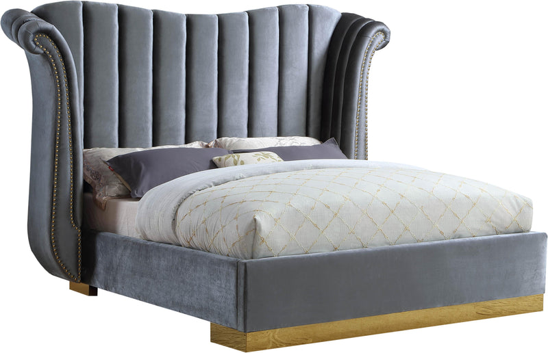Flora Grey Velvet Queen Bed (3 Boxes) image