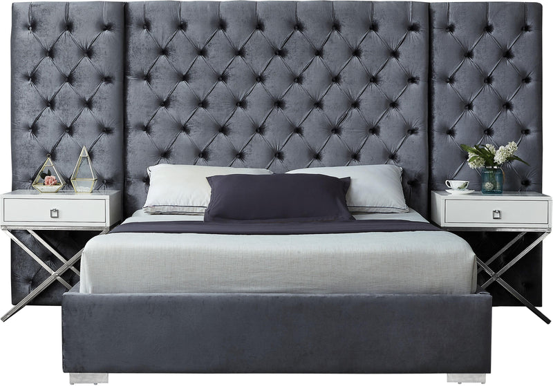Grande Grey Velvet King Bed (3 Boxes) image